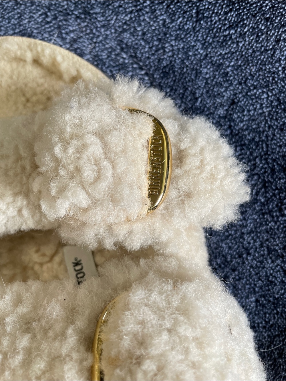 Birkenstock Shearling Arizona Big Buckle Teddy Eggshell Double Strap Slides - Picture 8 of 9